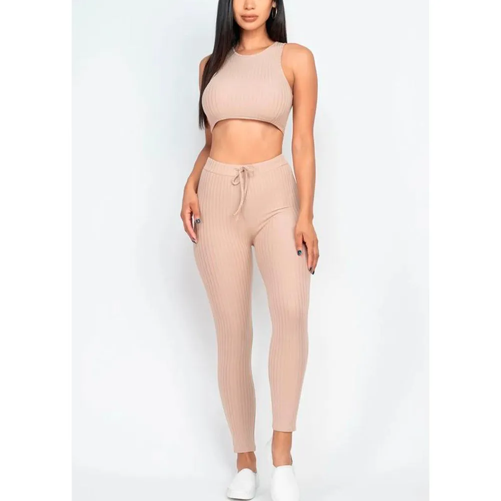 Women's Crop Top Sports Bra & Leggings High Waisted Fitness Workout Yoga Set