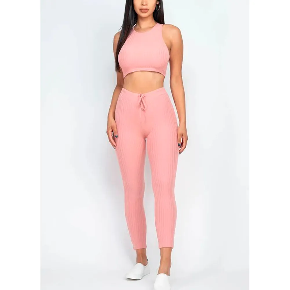 Women's Crop Top Sports Bra & Leggings High Waisted Fitness Workout Yoga Set