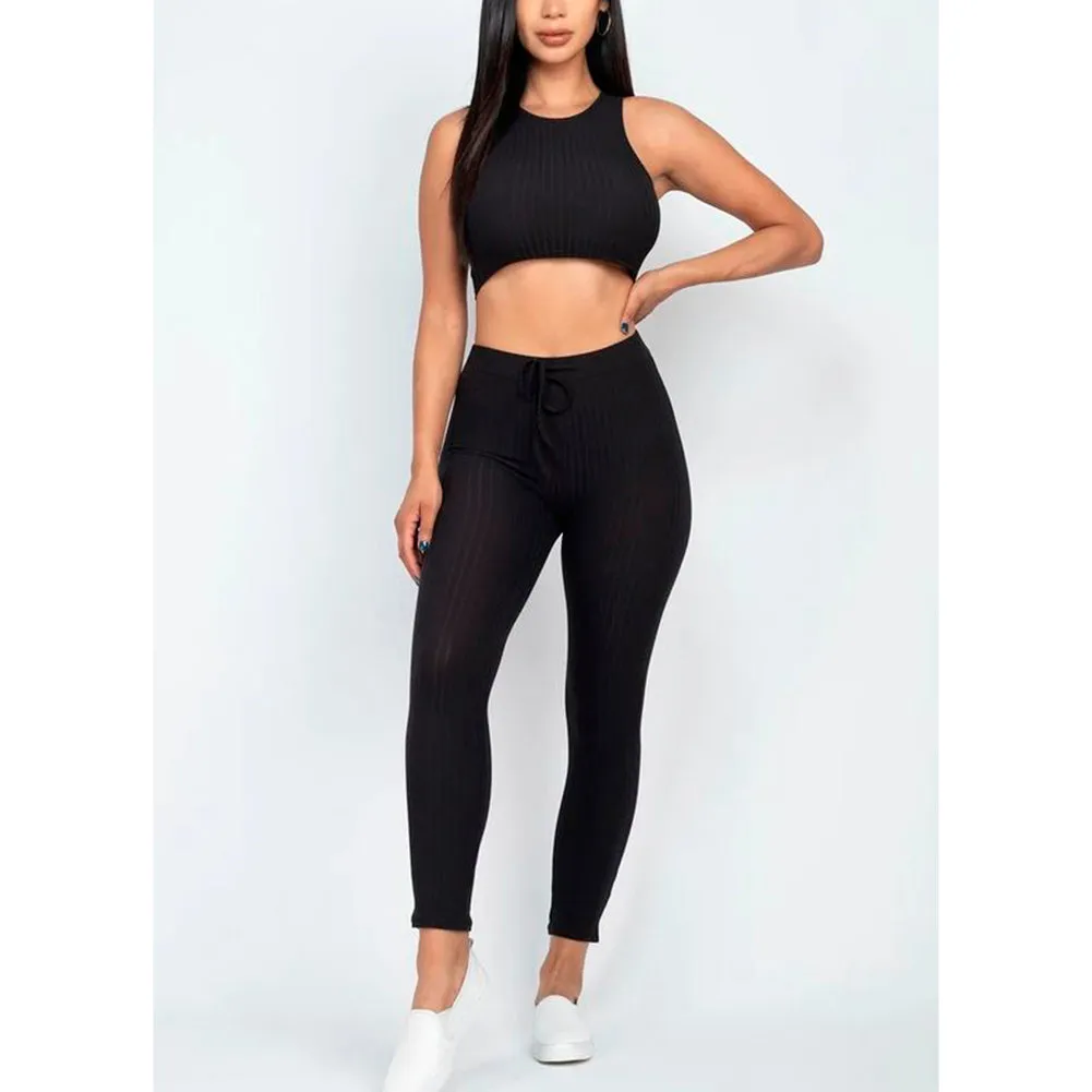 Women's Crop Top Sports Bra & Leggings High Waisted Fitness Workout Yoga Set
