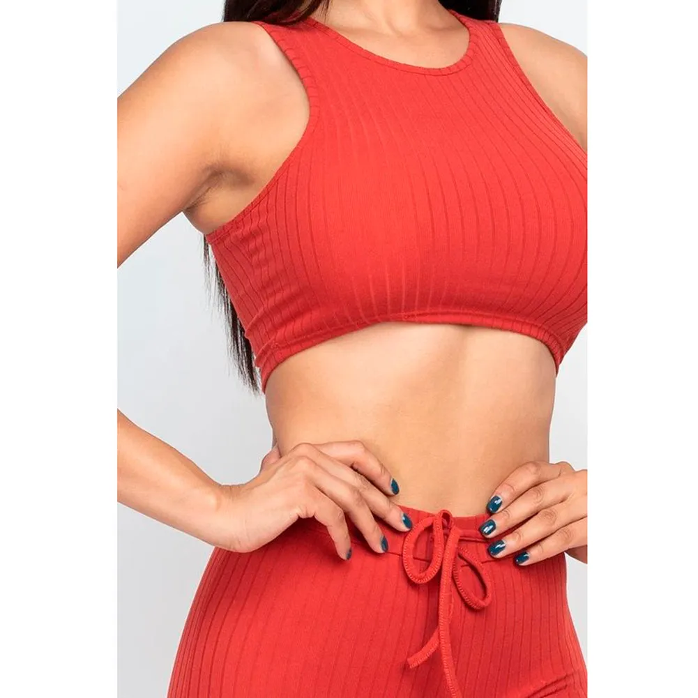 Women's Crop Top Sports Bra & Leggings High Waisted Fitness Workout Yoga Set