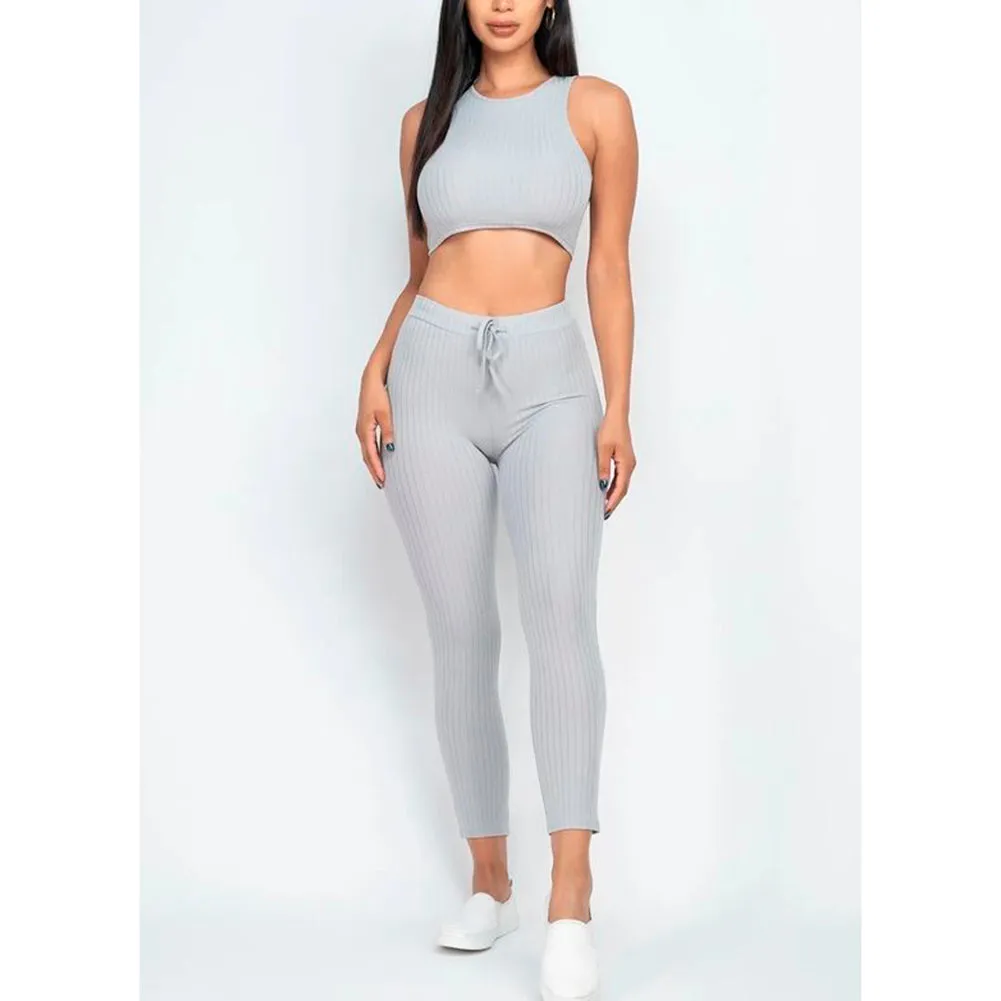 Women's Crop Top Sports Bra & Leggings High Waisted Fitness Workout Yoga Set